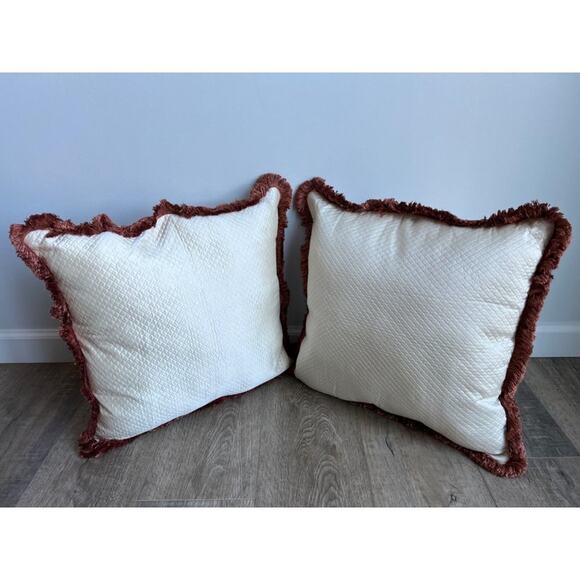 Set of 2 Handmade Embroidered Floral Flower Vine Throw Pillows Fringe Trim - Picture 3 of 6